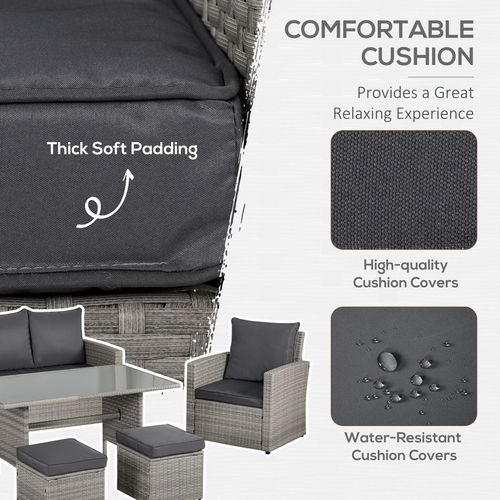 Outsunny 6 Pieces Outdoor PE Rattan Garden Furniture Set with Three-seat, Armchairs and Footstools,  - SGP Garden Ltd