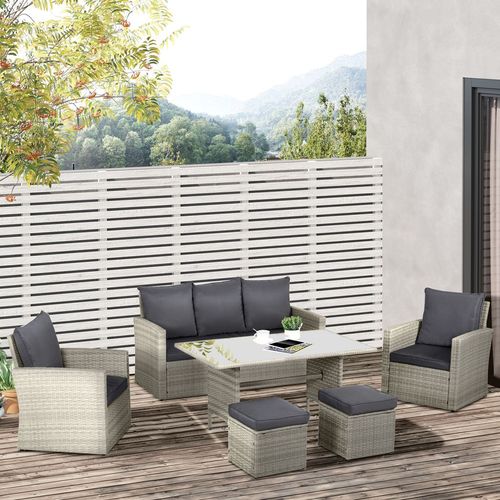 Outsunny 6 Pieces Outdoor PE Rattan Garden Furniture Set with Three-seat, Armchairs and Footstools,  - SGP Garden Ltd