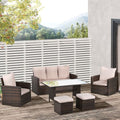 Outsunny 6 Pieces Outdoor PE Rattan Garden Furniture Set with Three-seat, Armchairs and Footstools - SGP Garden Ltd