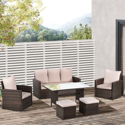 Outsunny 6 Pieces Outdoor PE Rattan Garden Furniture Set with Three-seat, Armchairs and Footstools - SGP Garden Ltd