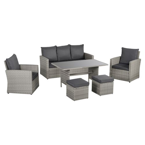 Outsunny 6 Pieces Outdoor PE Rattan Garden Furniture Set with Three-seat, Armchairs and Footstools,  - SGP Garden Ltd