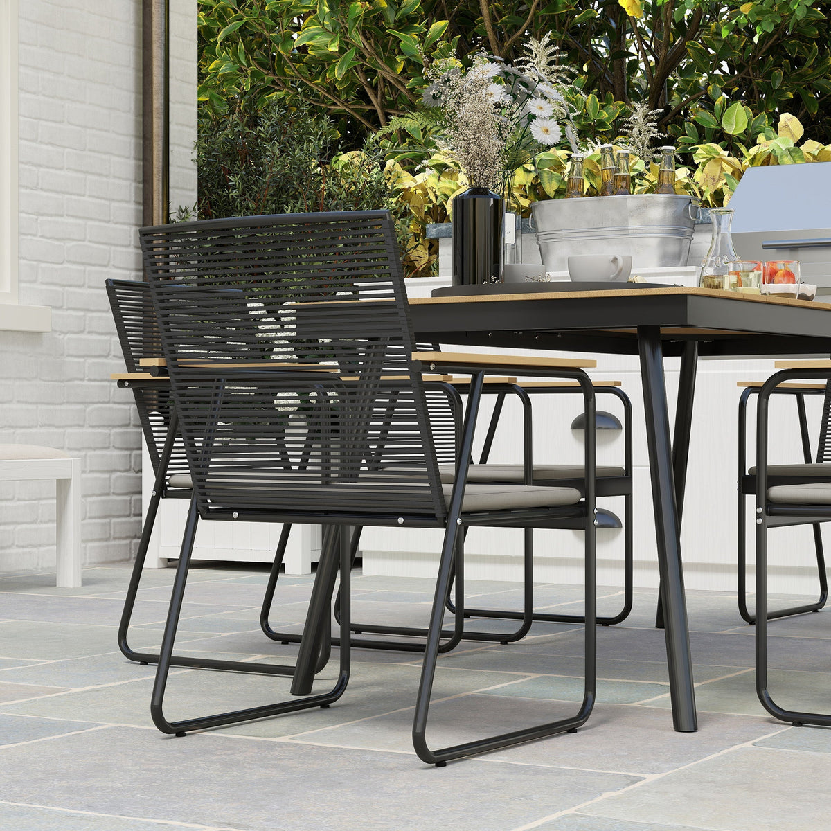 Outsunny 6 Seater Garden Dining Set with Cushions Rattan Backrest - SGP Garden Ltd