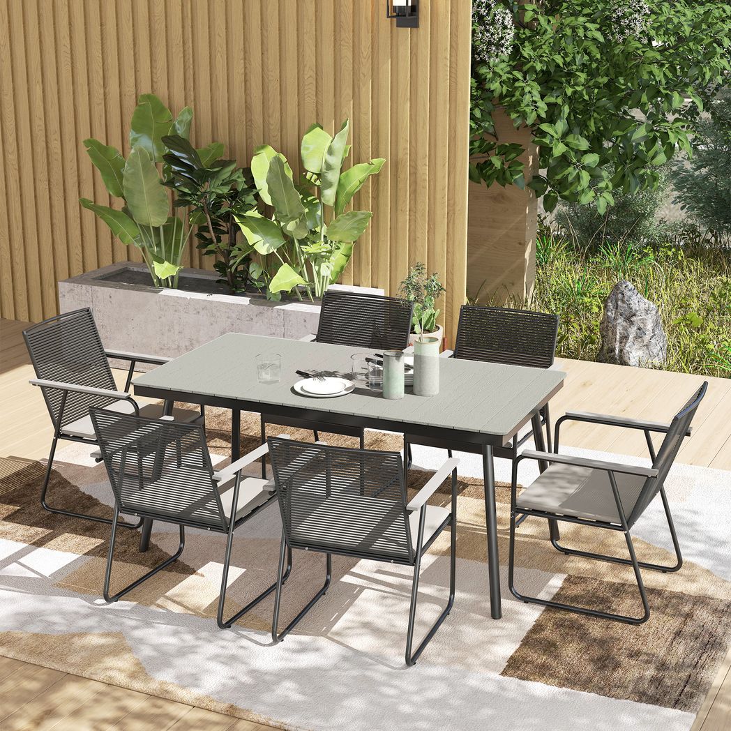 Outsunny 6 Seater Garden Dining Set with Cushions Rattan Backrest - SGP Garden Ltd
