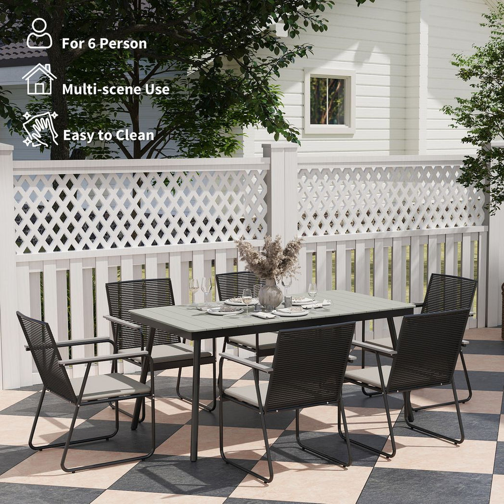Outsunny 6 Seater Garden Dining Set with Cushions Rattan Backrest - SGP Garden Ltd