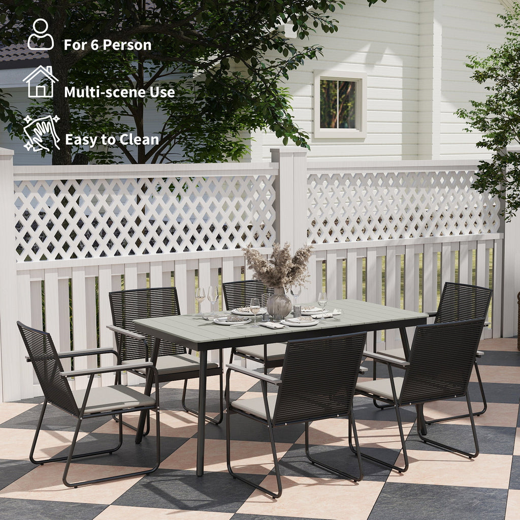 Outsunny 6 Seater Garden Dining Set with Cushions Rattan Backrest - SGP Garden Ltd