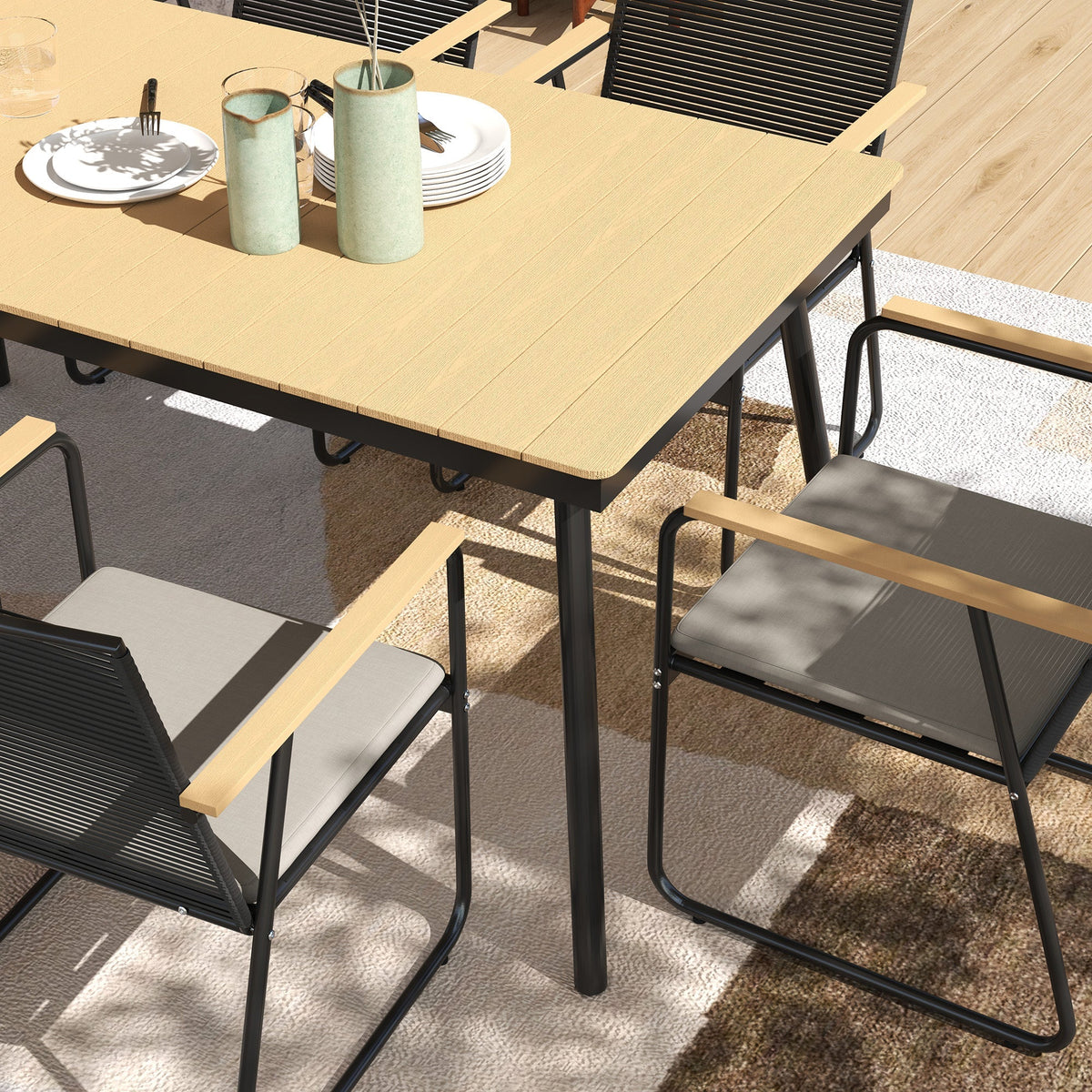 Outsunny 6 Seater Garden Dining Set with Cushions Rattan Backrest - SGP Garden Ltd
