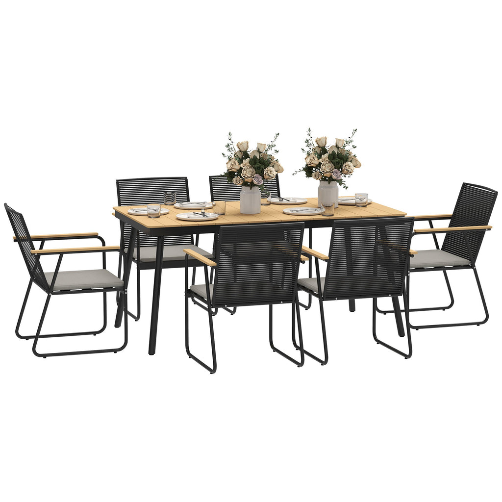 Outsunny 6 Seater Garden Dining Set with Cushions Rattan Backrest - SGP Garden Ltd