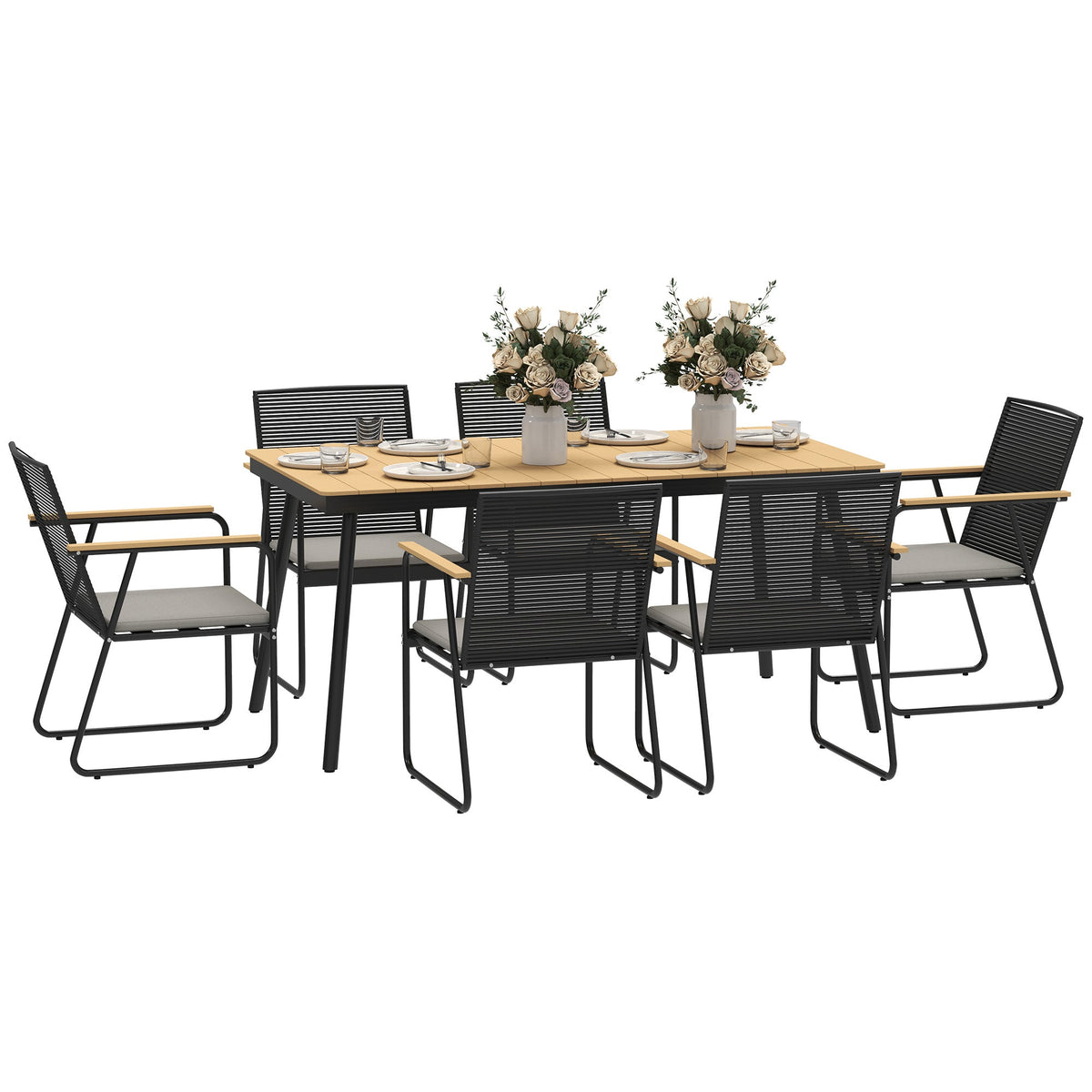Outsunny 6 Seater Garden Dining Set with Cushions Rattan Backrest - SGP Garden Ltd