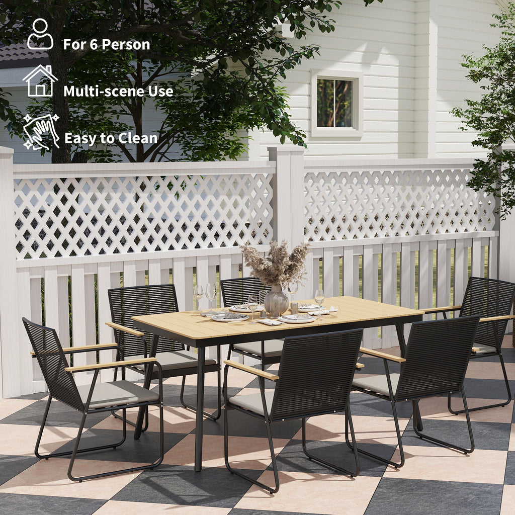 Outsunny 6 Seater Garden Dining Set with Cushions Rattan Backrest - SGP Garden Ltd