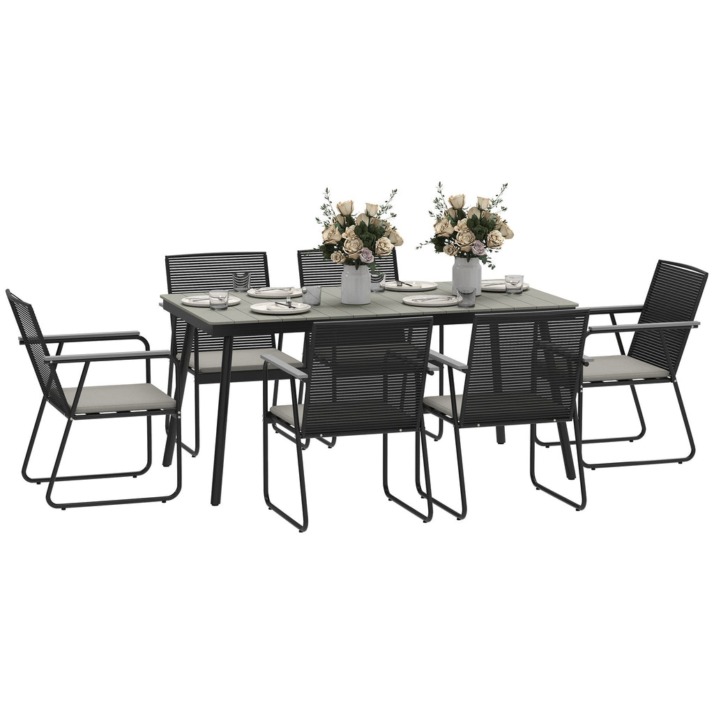 Outsunny 6 Seater Garden Dining Set with Cushions Rattan Backrest - SGP Garden Ltd