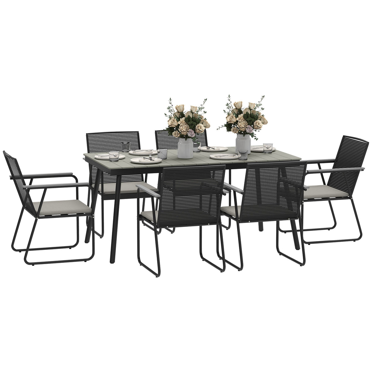 Outsunny 6 Seater Garden Dining Set with Cushions Rattan Backrest - SGP Garden Ltd