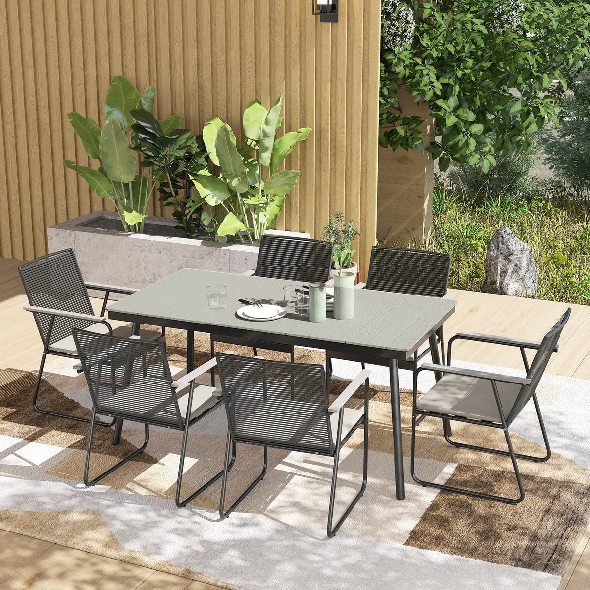 Outsunny 6 Seater Garden Dining Set with Cushions Rattan Backrest - SGP Garden Ltd