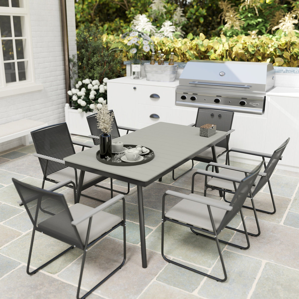 Outsunny 6 Seater Garden Dining Set with Cushions Rattan Backrest - SGP Garden Ltd