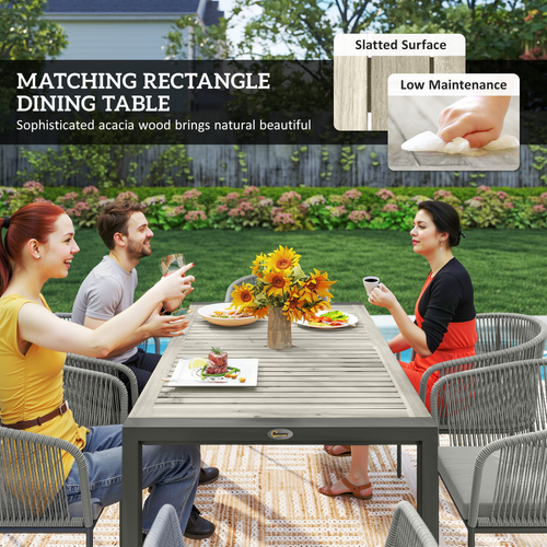 Outsunny 6 Seater Rattan Dining Set with Acacia Wood Table Top Seat Cushions - SGP Garden Ltd