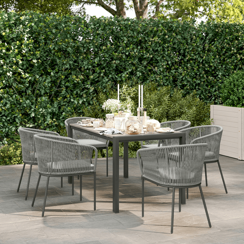 Outsunny 6 Seater Rattan Dining Set with Acacia Wood Table Top Seat Cushions - SGP Garden Ltd
