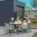 Outsunny 6 Seater Rattan Dining Set with Acacia Wood Table Top Seat Cushions - SGP Garden Ltd