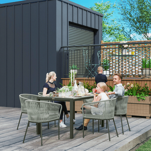 Outsunny 6 Seater Rattan Dining Set with Acacia Wood Table Top Seat Cushions - SGP Garden Ltd