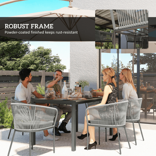 Outsunny 6 Seater Rattan Dining Set with Acacia Wood Table Top Seat Cushions - SGP Garden Ltd
