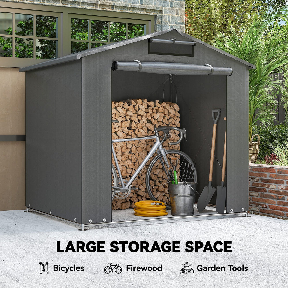 Outsunny 6 x 4 ft Outdoor Garden Storage Shed, Waterproof Bike Tent with Vent and Roll-Up Zipper Door - SGP Garden Ltd