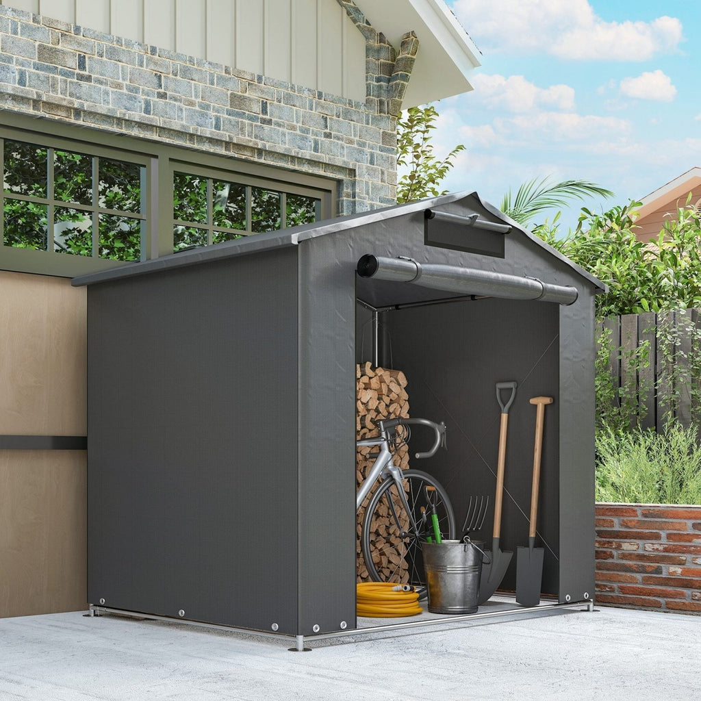 Outsunny 6 x 4 ft Outdoor Garden Storage Shed, Waterproof Bike Tent with Vent and Roll-Up Zipper Door - SGP Garden Ltd