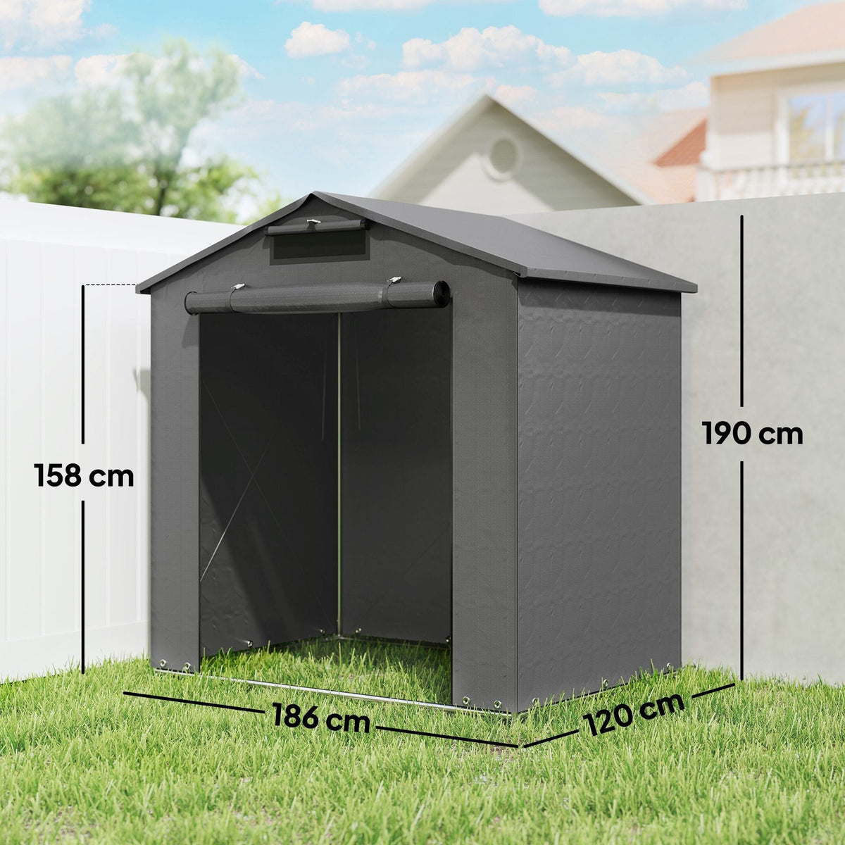 Outsunny 6 x 4 ft Outdoor Garden Storage Shed, Waterproof Bike Tent with Vent and Roll-Up Zipper Door - SGP Garden Ltd