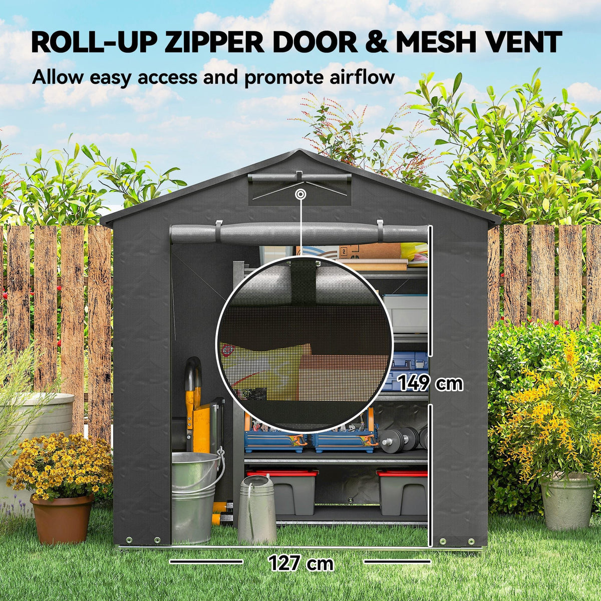 Outsunny 6 x 4 ft Outdoor Garden Storage Shed, Waterproof Bike Tent with Vent and Roll-Up Zipper Door - SGP Garden Ltd