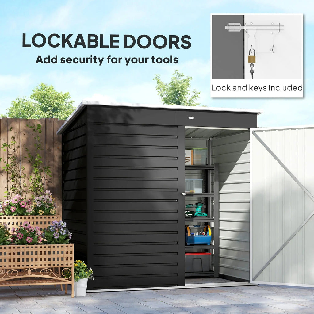 Outsunny 6 x 4ft Metal Garden Storage Shed, Outdoor Tool Storage Shed with Lockable Door and Gloves for Garden, Patio, Dark Grey - SGP Garden Ltd