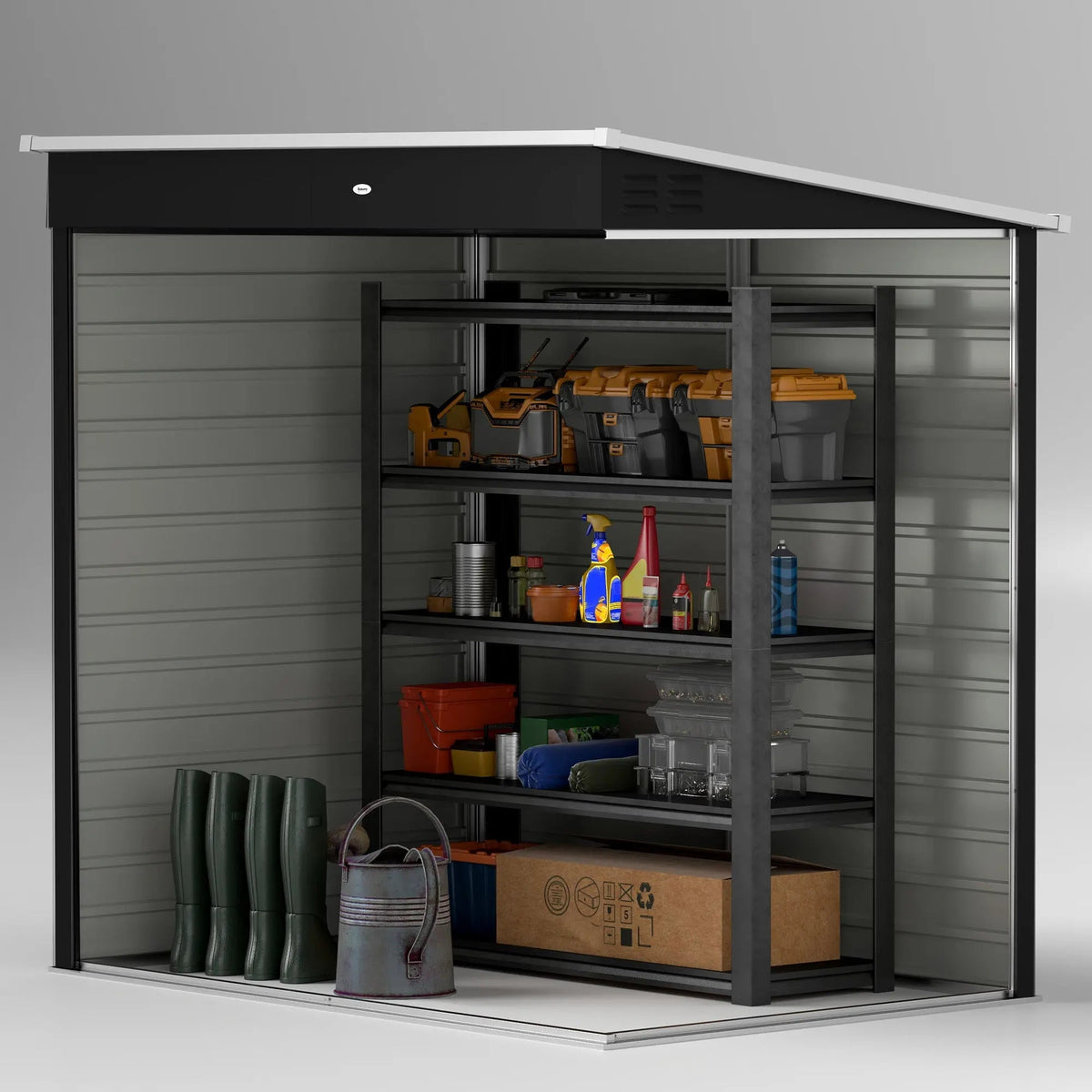 Outsunny 6 x 4ft Metal Garden Storage Shed, Outdoor Tool Storage Shed with Lockable Door and Gloves for Garden, Patio, Dark Grey - SGP Garden Ltd