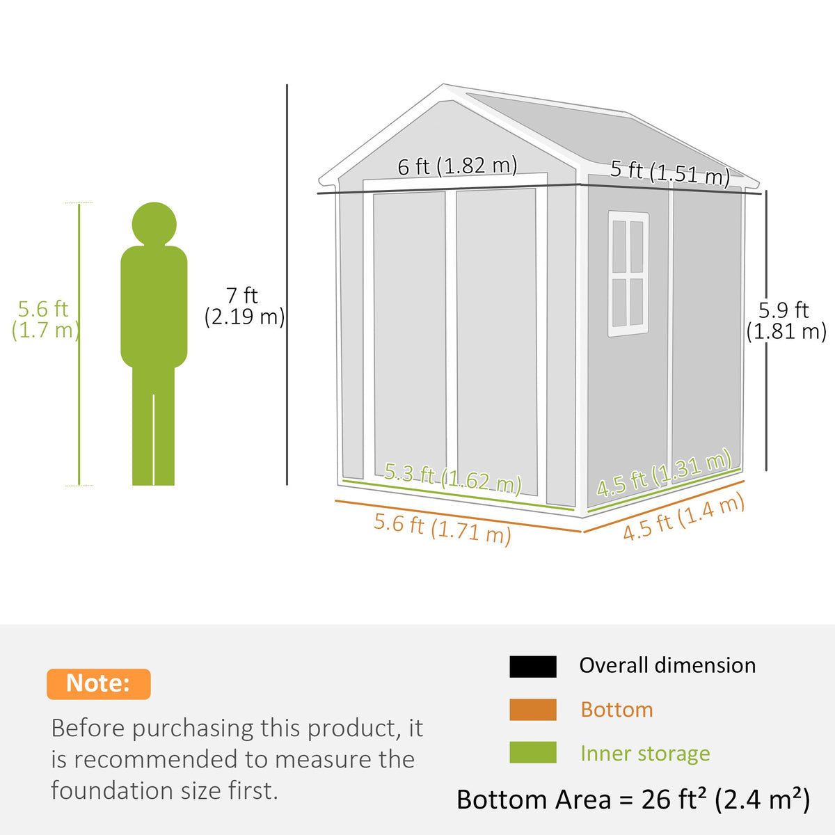 Outsunny 6 x 5ft Garden Shed, Plastic Shed with Floor, Window, Lockable Doors and Vents, Wood Effect Resin Tool Shed for Outdoor Patio, Dark Grey - SGP Garden Ltd