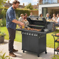 Outsunny 6+1 Burner Gas BBQ Grill, Outdoor Barbecue Trolley with Wheels, Warming Rack, Thermometer, Bottle Opener, Black - SGP Garden Ltd