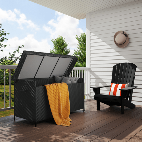 Outsunny 627 L Rattan Garden Storage Box with Gas Lift Lid and Wheels - SGP Garden Ltd