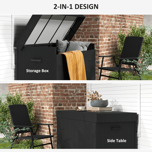 Outsunny 627 L Rattan Garden Storage Box with Gas Lift Lid and Wheels - SGP Garden Ltd