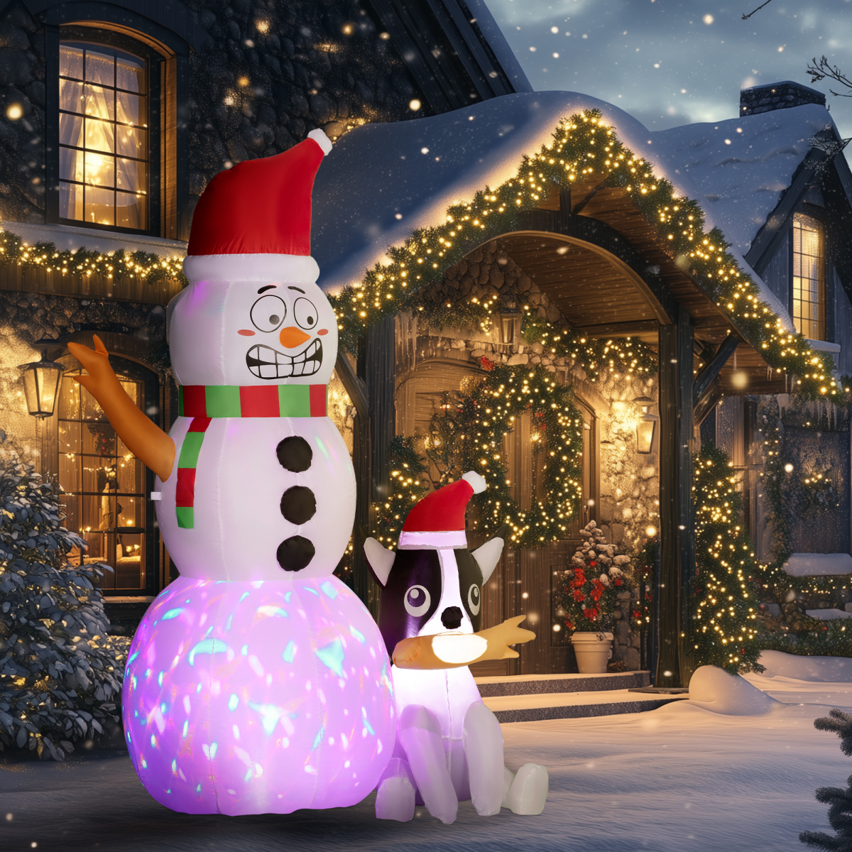 Outsunny 6.2FT Christmas Blow Up Snowman with Dog for Garden Party Outdoor - SGP Garden Ltd