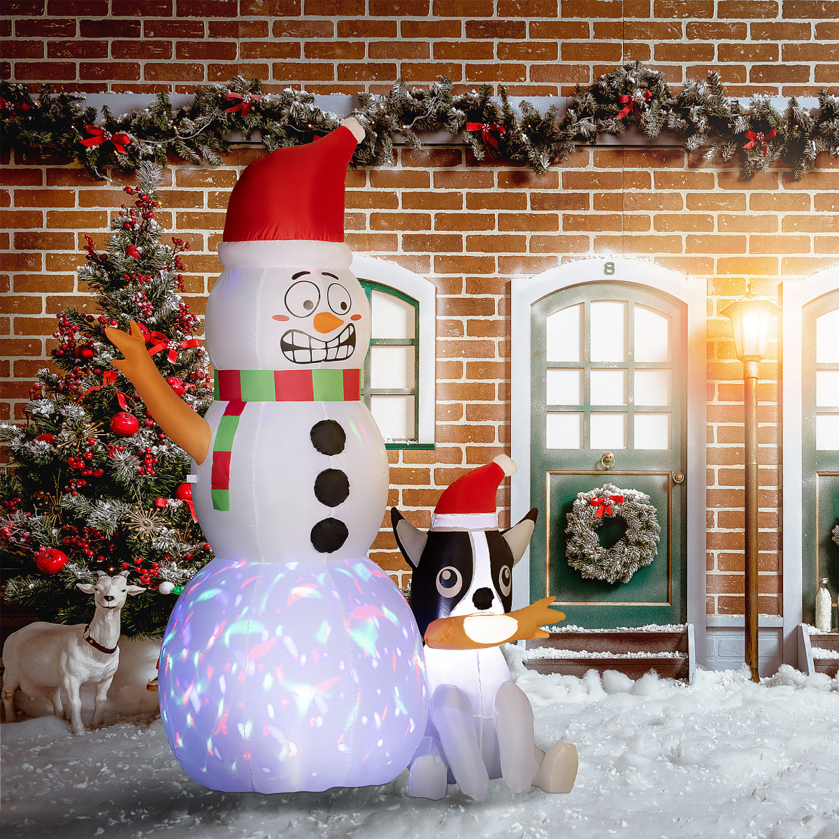 Outsunny 6.2FT Christmas Blow Up Snowman with Dog for Garden Party Outdoor - SGP Garden Ltd