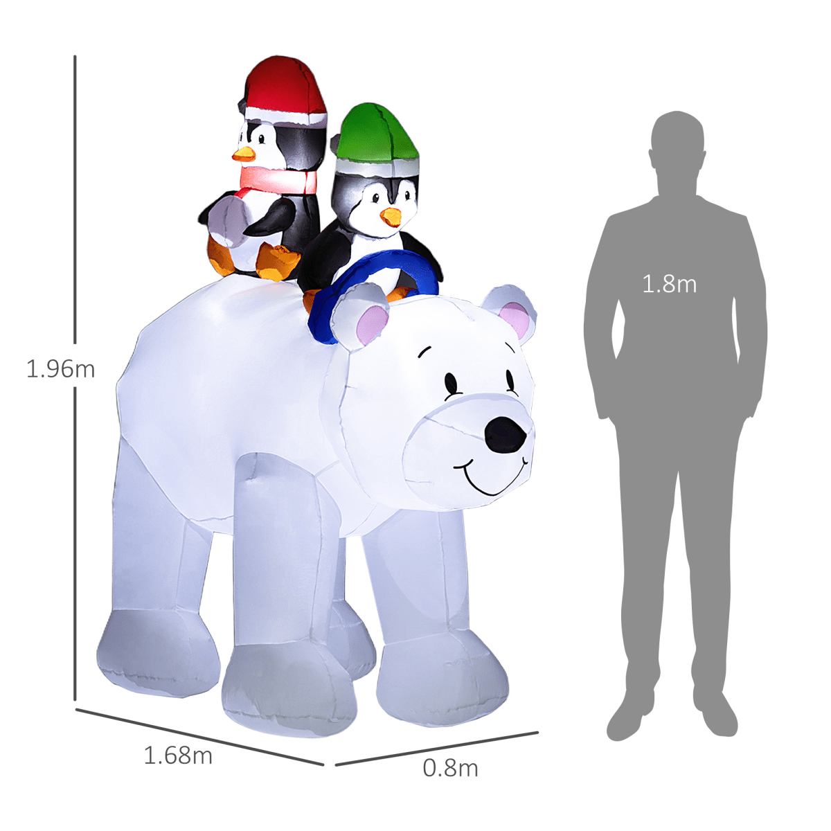 Outsunny 6.4FT Christmas Inflatable Two Penguins Riding on Polar Bear - SGP Garden Ltd