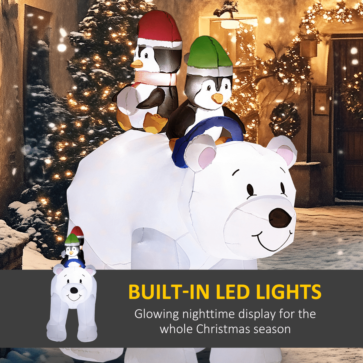 Outsunny 6.4FT Christmas Inflatable Two Penguins Riding on Polar Bear - SGP Garden Ltd