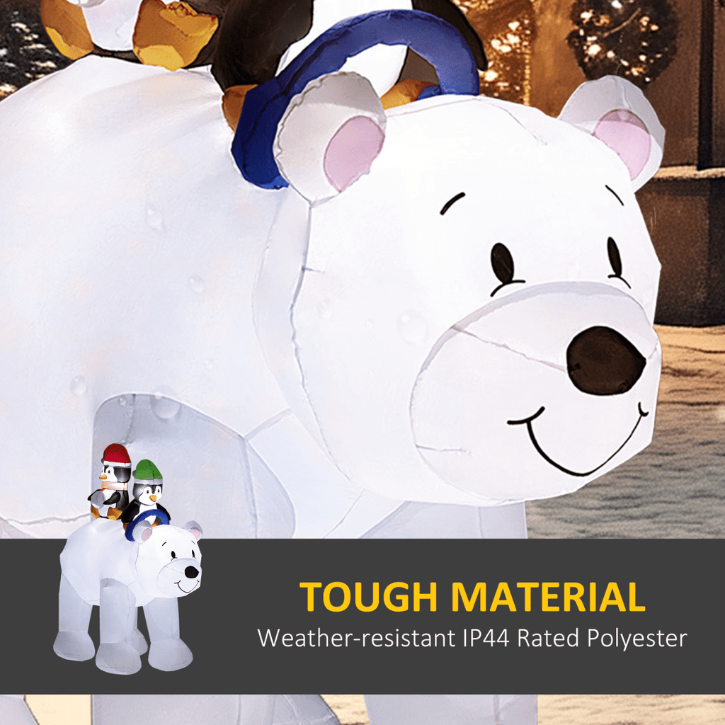 Outsunny 6.4FT Christmas Inflatable Two Penguins Riding on Polar Bear - SGP Garden Ltd