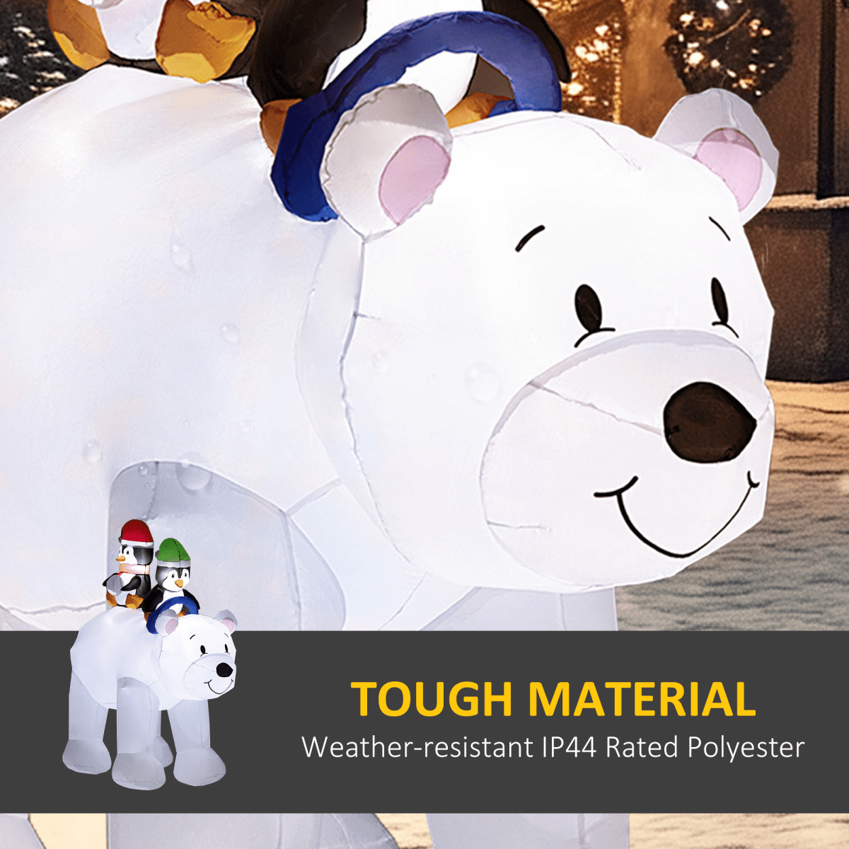 Outsunny 6.4FT Christmas Inflatable Two Penguins Riding on Polar Bear - SGP Garden Ltd
