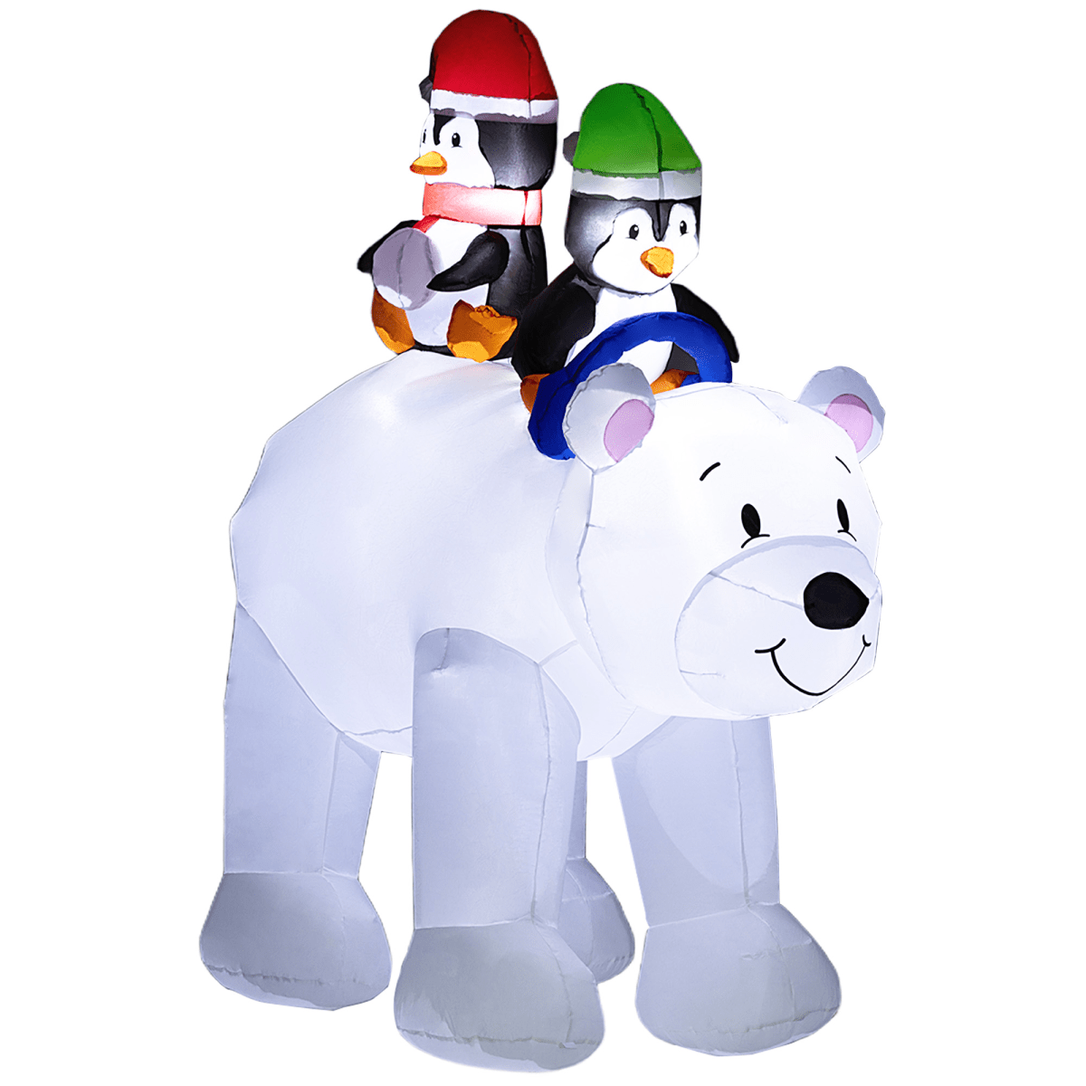 Outsunny 6.4FT Christmas Inflatable Two Penguins Riding on Polar Bear - SGP Garden Ltd