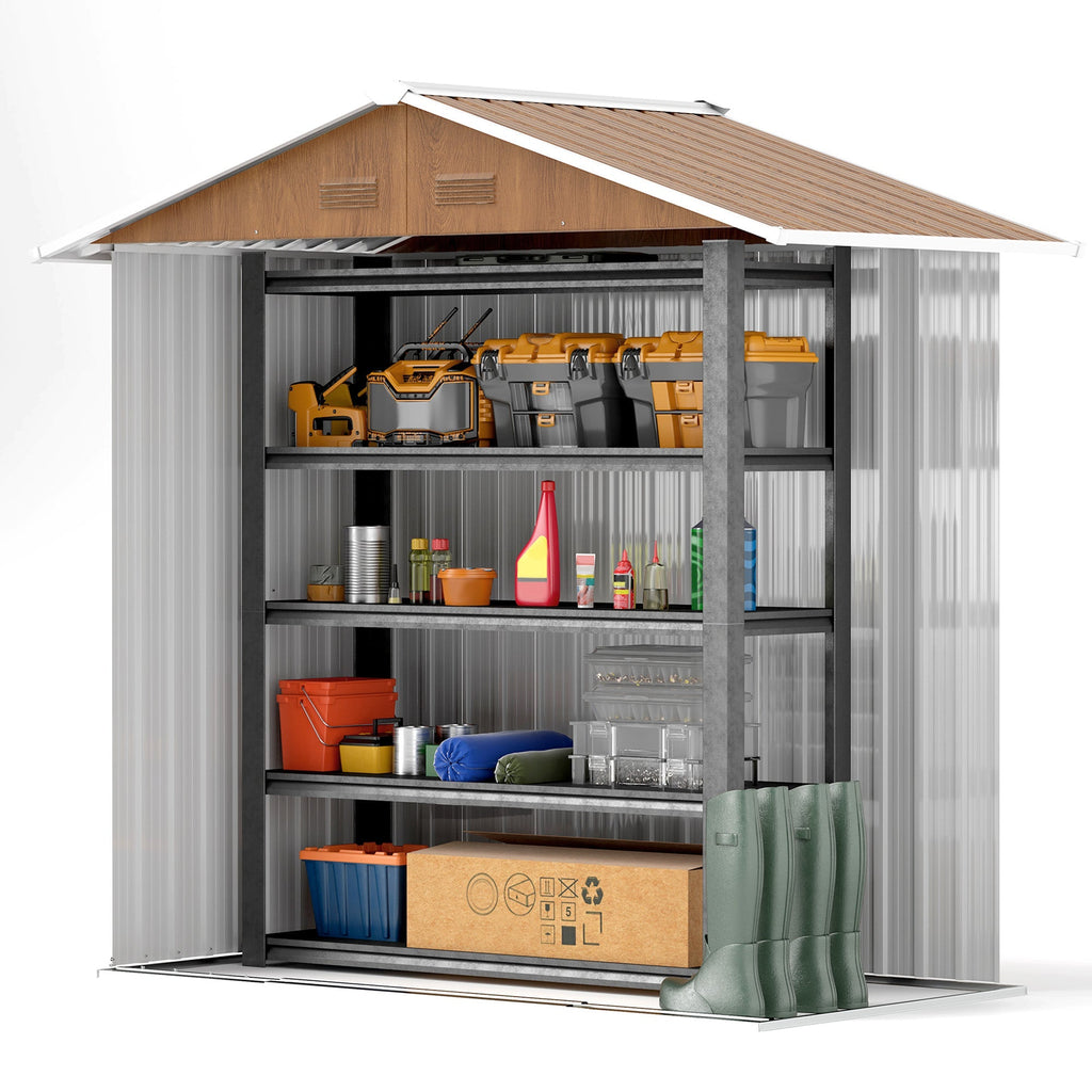 Outsunny 6.5 x 3.5ft Metal Garden Storage Shed - Brown Wood Effect - SGP Garden Ltd