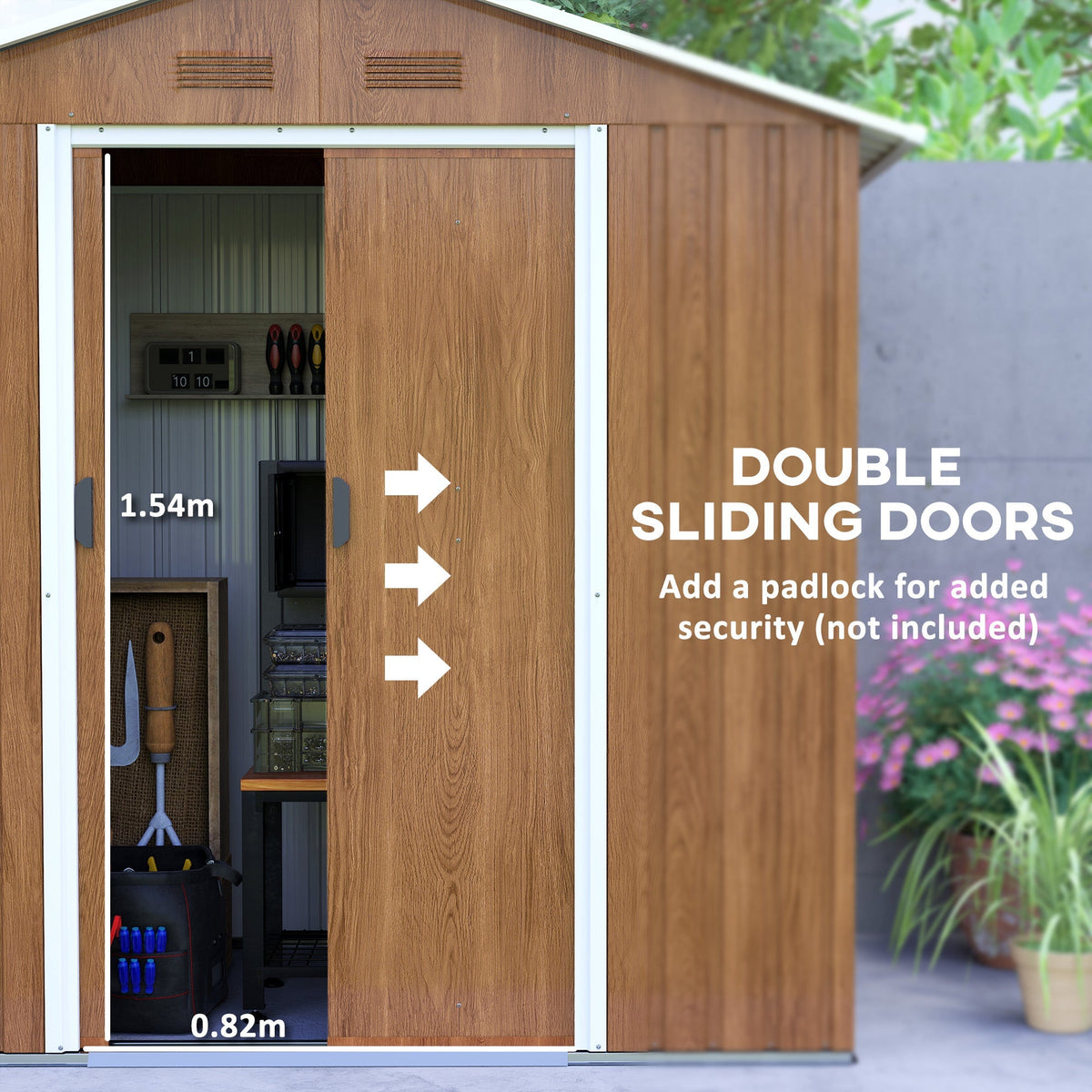 Outsunny 6.5 x 3.5ft Metal Garden Storage Shed - Brown Wood Effect - SGP Garden Ltd