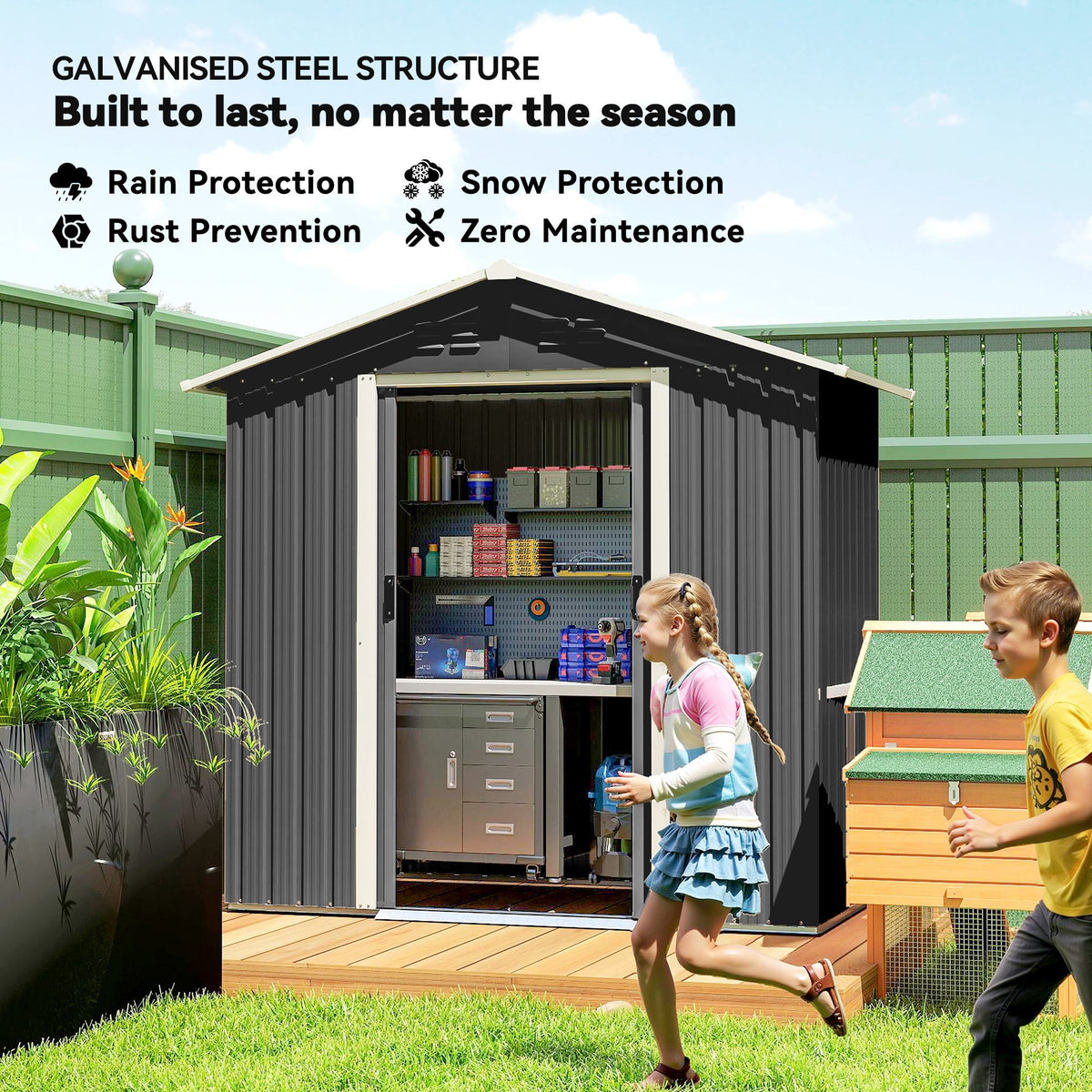 Outsunny 6.5 x 3.5ft Metal Garden Storage Shed - Dark Grey - SGP Garden Ltd