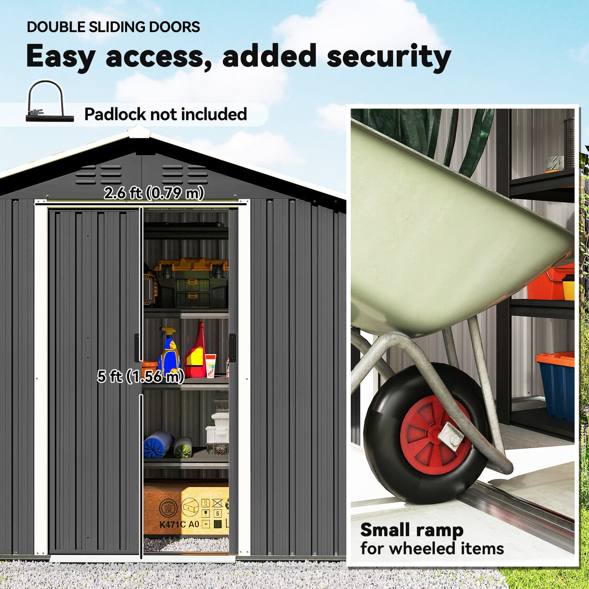 Outsunny 6.5 x 3.5ft Metal Garden Storage Shed - Dark Grey - SGP Garden Ltd