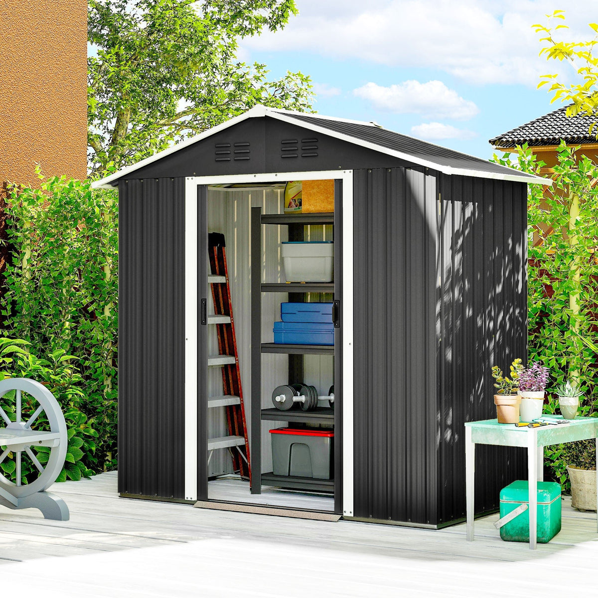Outsunny 6.5 x 3.5ft Metal Garden Storage Shed - Dark Grey - SGP Garden Ltd