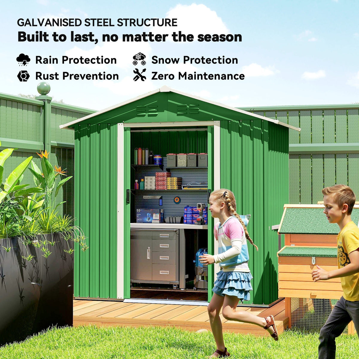 Outsunny 6.5 x 3.5ft Metal Garden Storage Shed - Green - SGP Garden Ltd