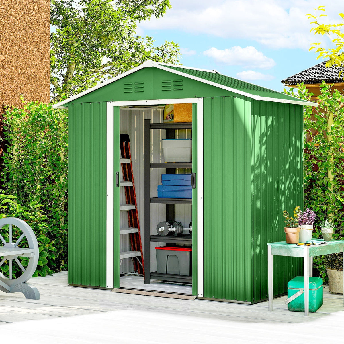 Outsunny 6.5 x 3.5ft Metal Garden Storage Shed - Green - SGP Garden Ltd