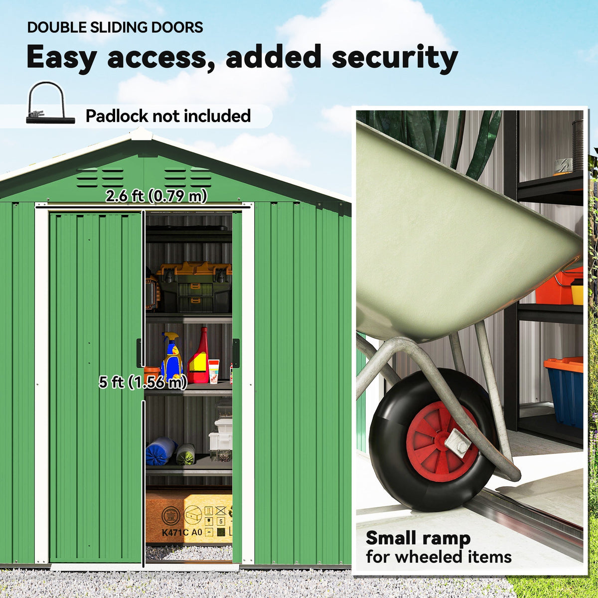 Outsunny 6.5 x 3.5ft Metal Garden Storage Shed - Green - SGP Garden Ltd