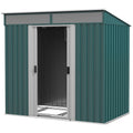 Outsunny 6.5 x 4FT Galvanised Metal Shed with Foundation Kit, Lockable Tool Garden Shed with Double Sliding Doors, Vents, Green - SGP Garden Ltd