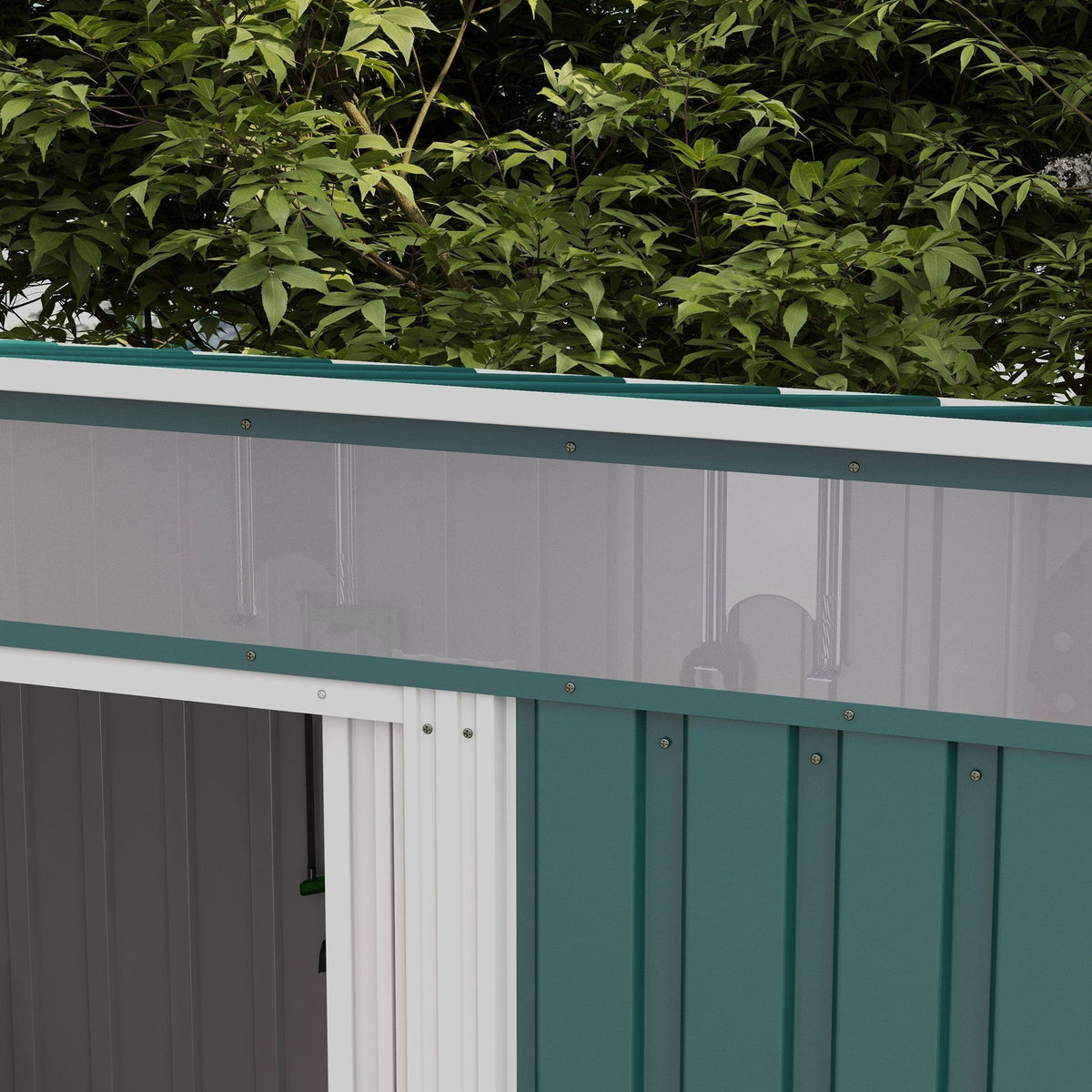 Outsunny 6.5 x 4FT Galvanised Metal Shed with Foundation Kit, Lockable Tool Garden Shed with Double Sliding Doors, Vents, Green - SGP Garden Ltd