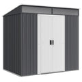 Outsunny 6.5 x 4FT Galvanised Metal Shed with Foundation Kit, Lockable Tool Garden Shed with Double Sliding Doors, Vents, Grey - SGP Garden Ltd